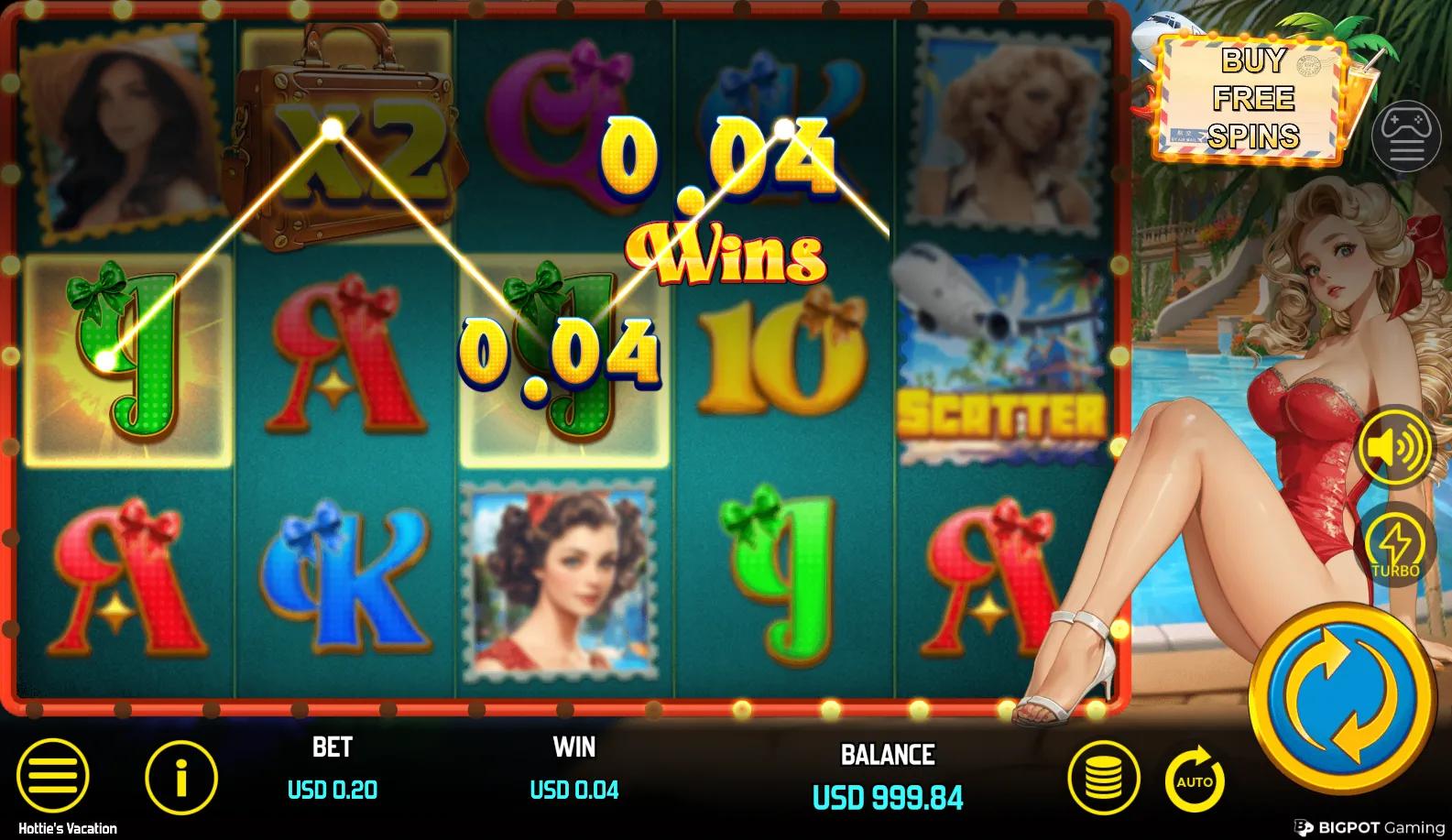 Hottie's Vacation slot gameplay screenshot