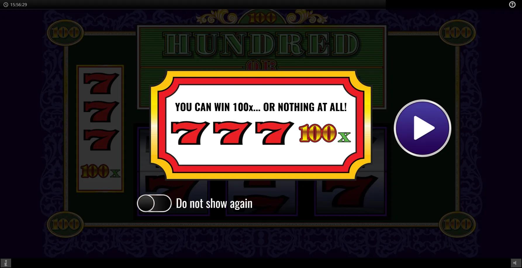 Hundred or Nothing slot gameplay screenshot