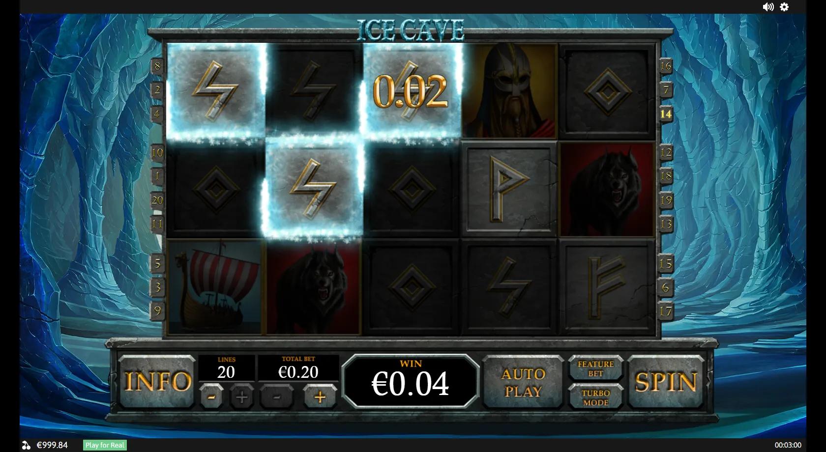 Ice Cave 5x3 Norse ice-cavern grid with a valkyrie, Viking warrior, raven and wolf plus carved rune stones and an ice wild