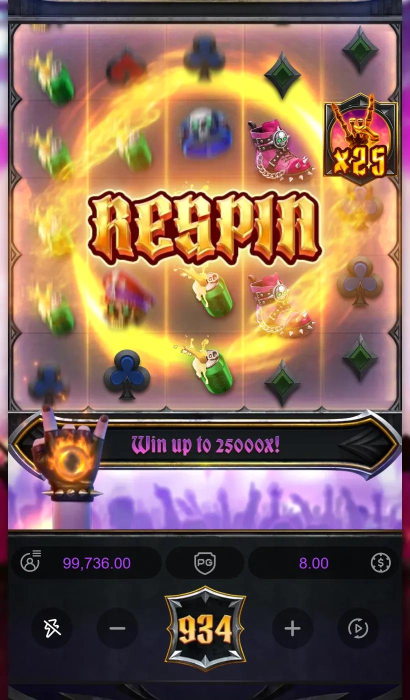 Inferno Mayhem Respin Feature triggering with a Wild carrying an x25 multiplier