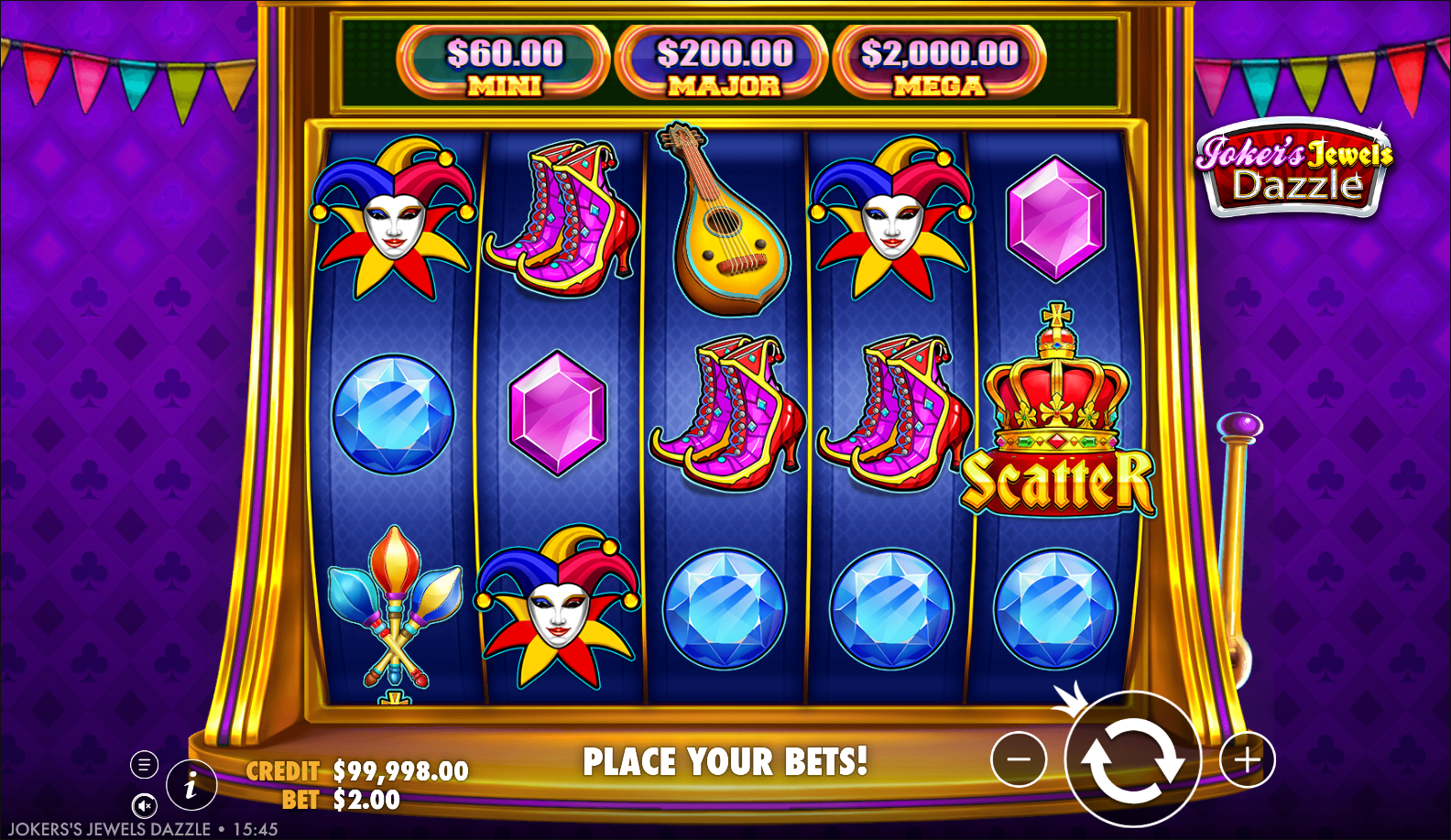 Joker's Jewels Dazzle slot gameplay screenshot