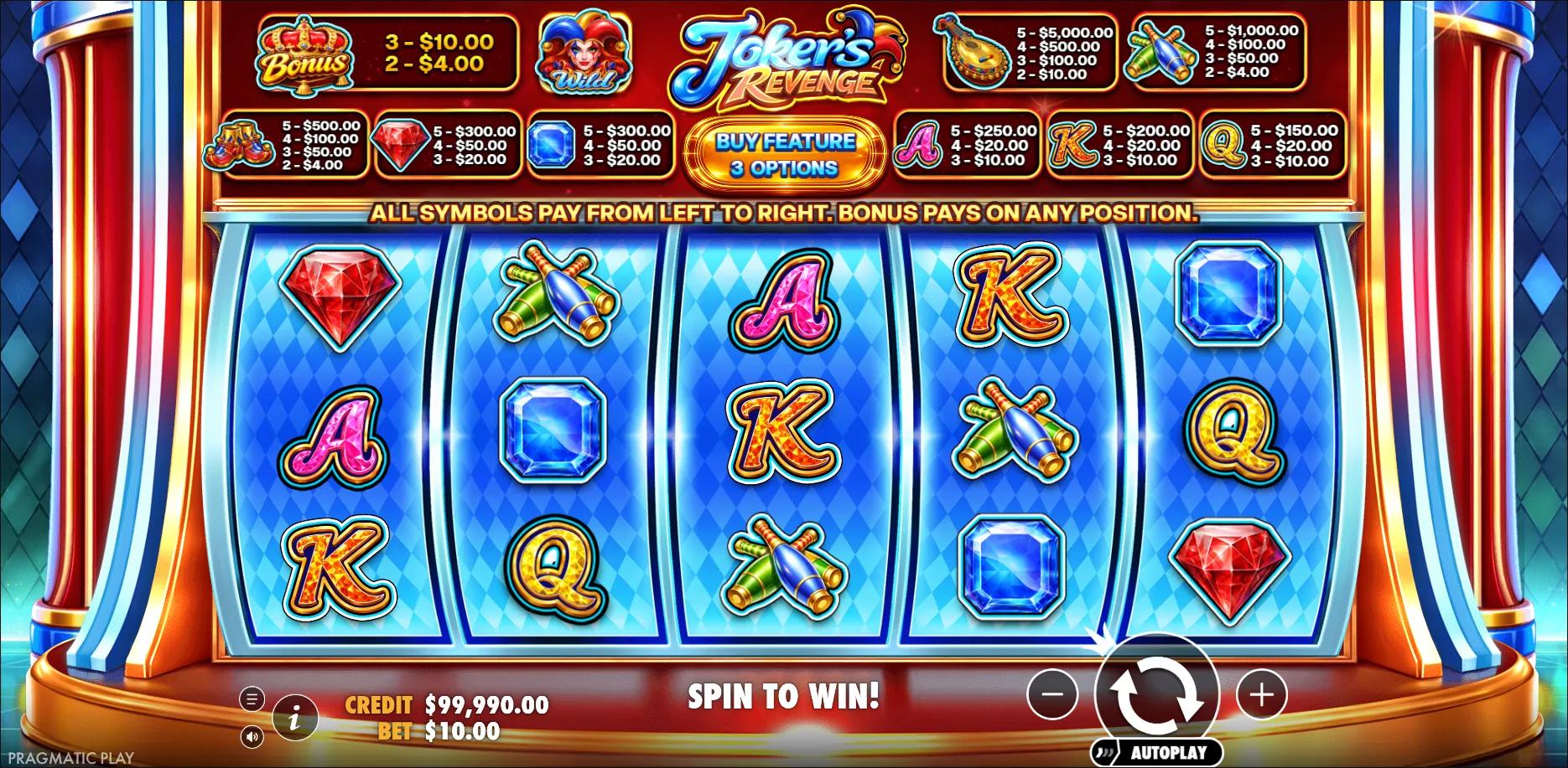 Joker's Revenge slot gameplay screenshot