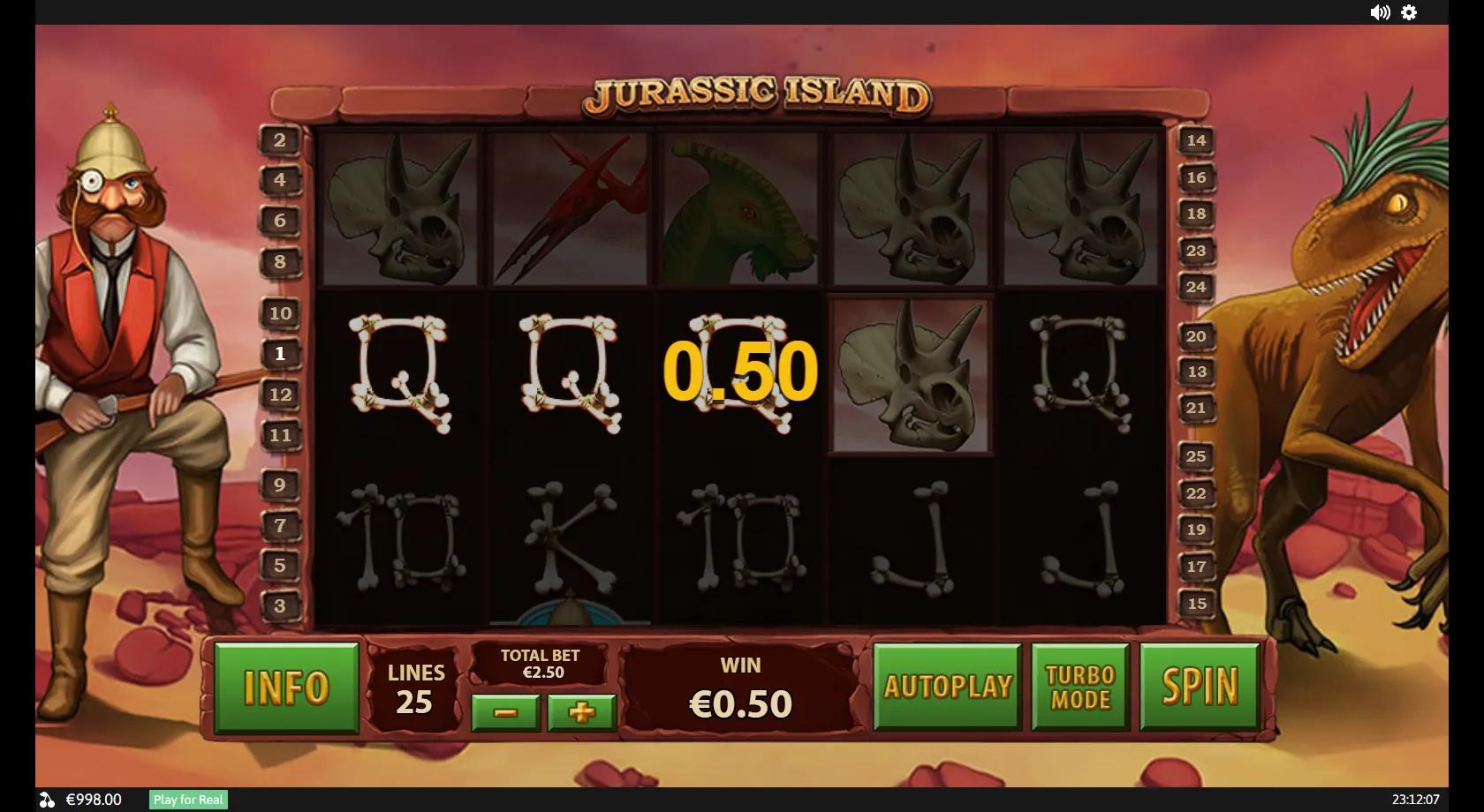 Jurassic Island 5x3 dinosaur grid with raptors, an archaeopteryx and a pterodactyl plus a triceratops-skull scatter