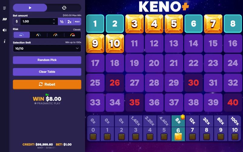 Keno gameplay screenshot