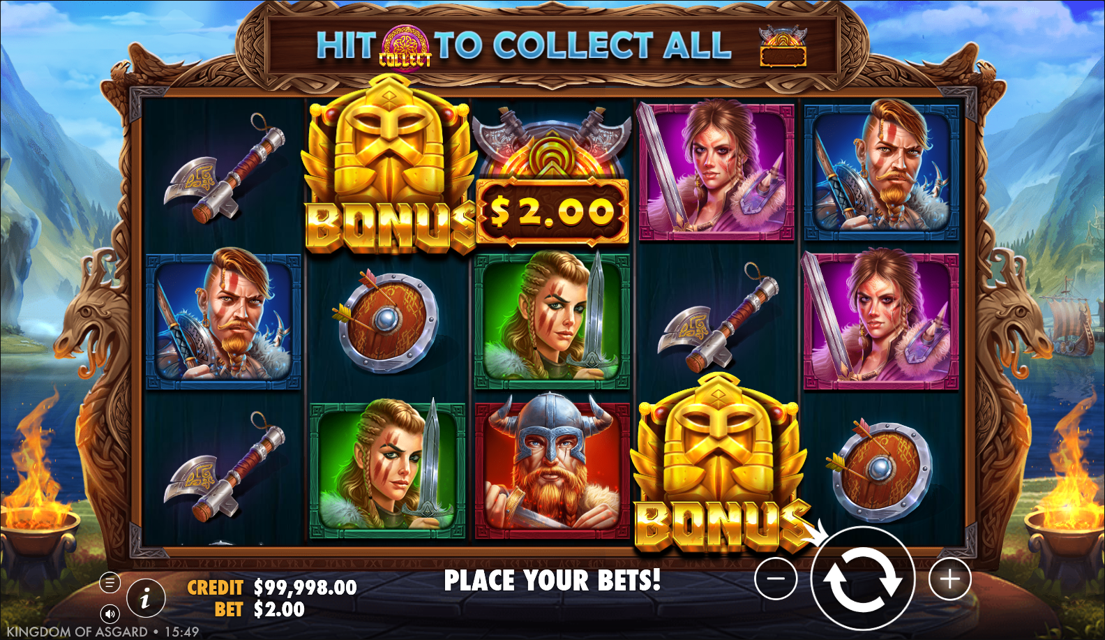 Kingdom of Asgard reels showing Fantasy symbols and Free Spins