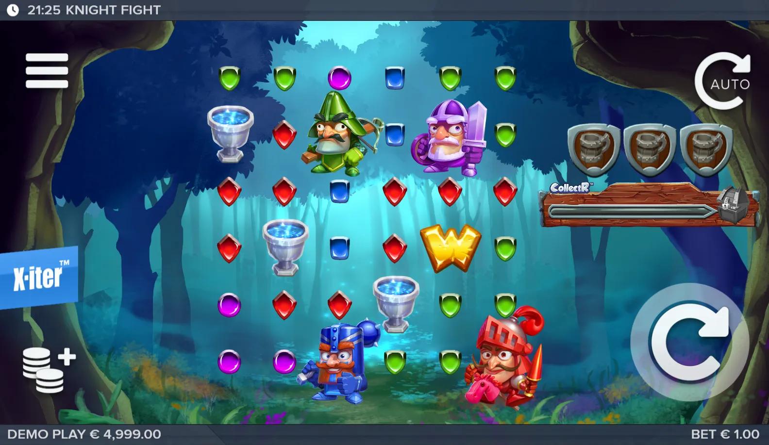 Knight Fight reels showing Cartoon symbols and Buy Bonus
