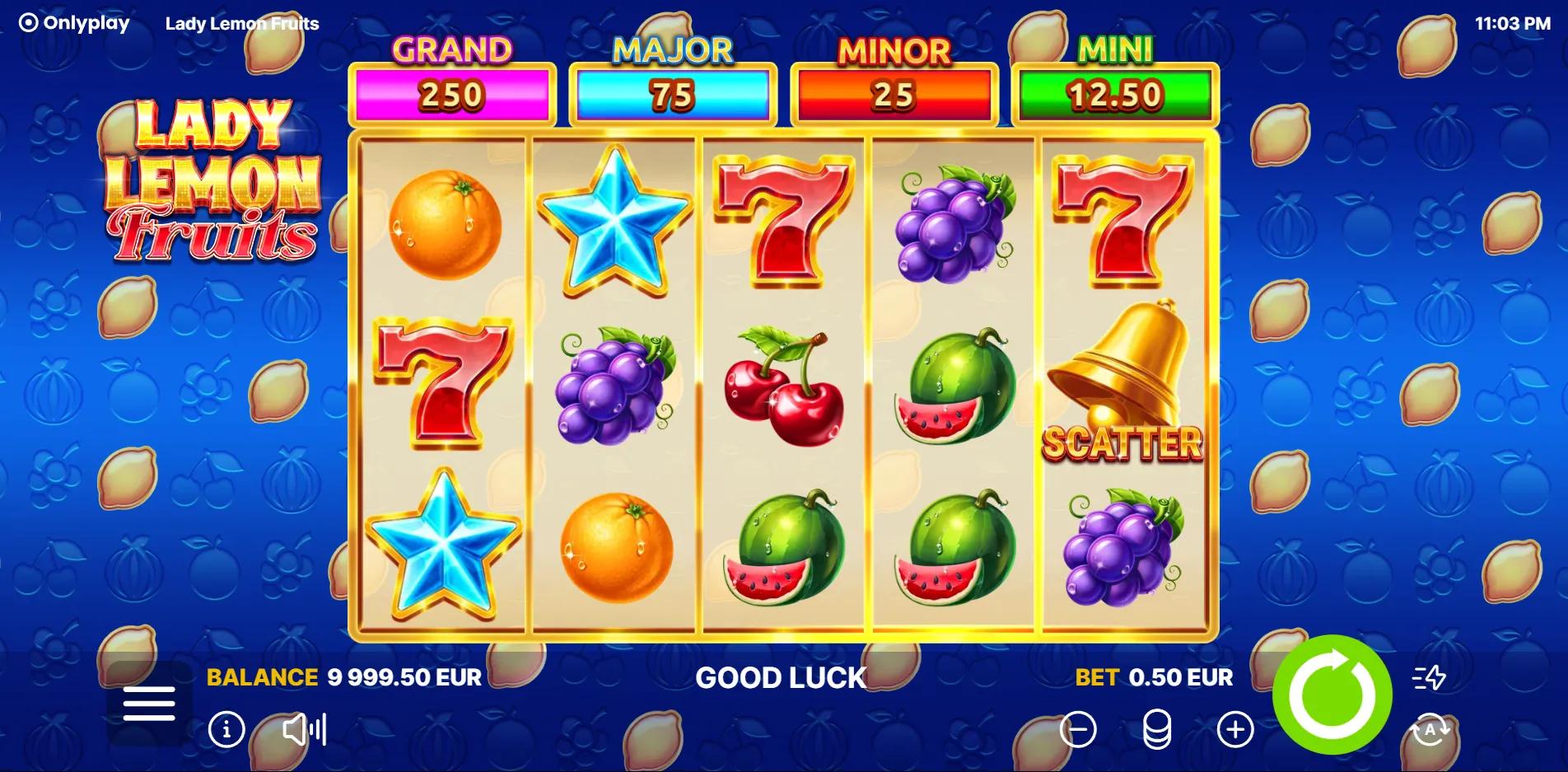 Lady Lemon Fruits slot gameplay screenshot