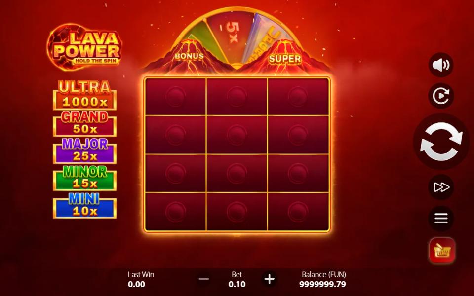 The 3x4 grid of Lava Power with all twelve positions empty