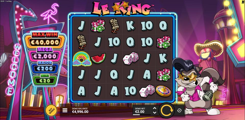 A Neon Rainbow sitting on the left of the Le King grid with no winning cluster anywhere on the board