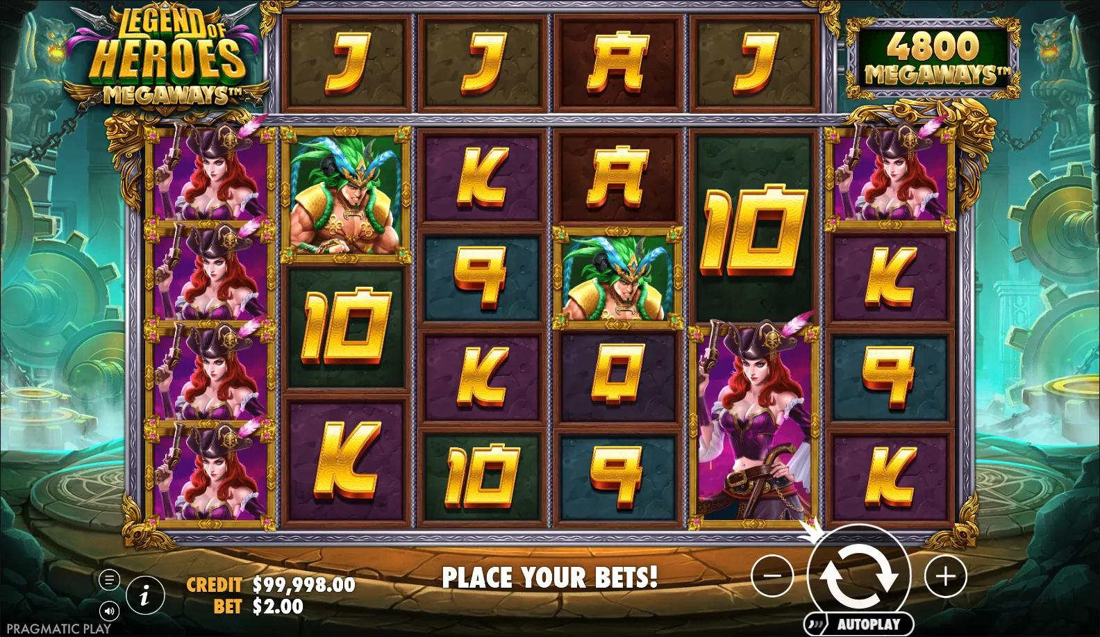 Fantasy slot Legend of Heroes Megaways from Pragmatic Play during gameplay
