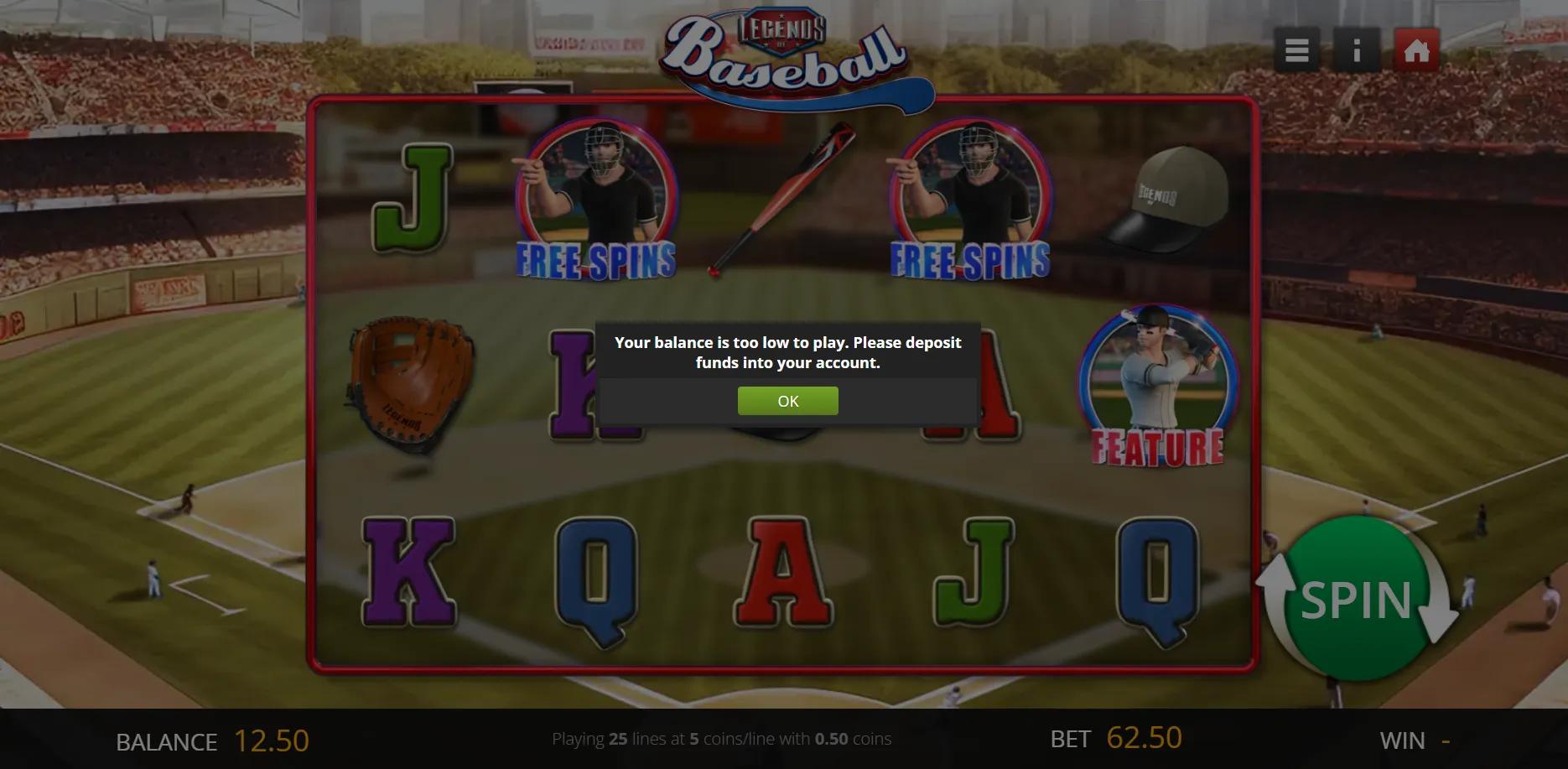 Legends of Baseball slot gameplay screenshot