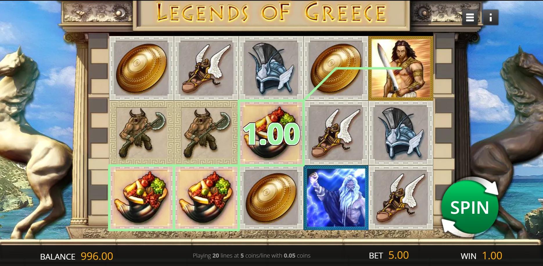Legends Of Greece slot gameplay screenshot