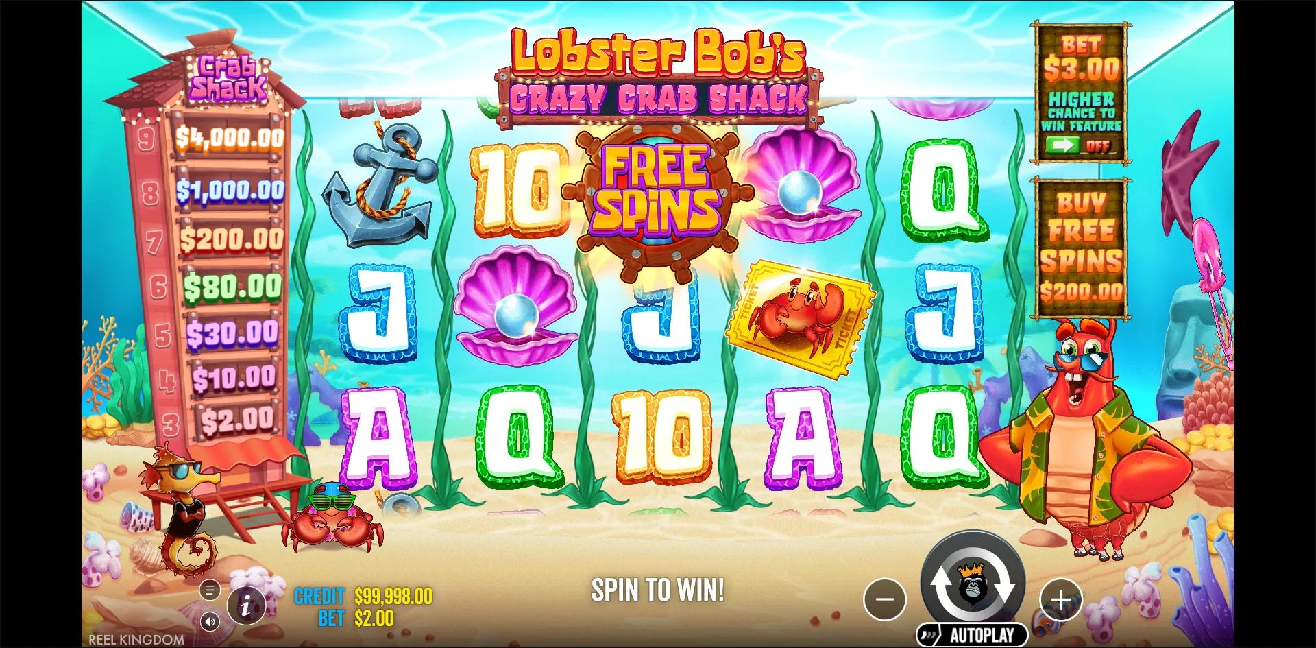 Lobster Bob's Crazy Crab Shack slot gameplay screenshot