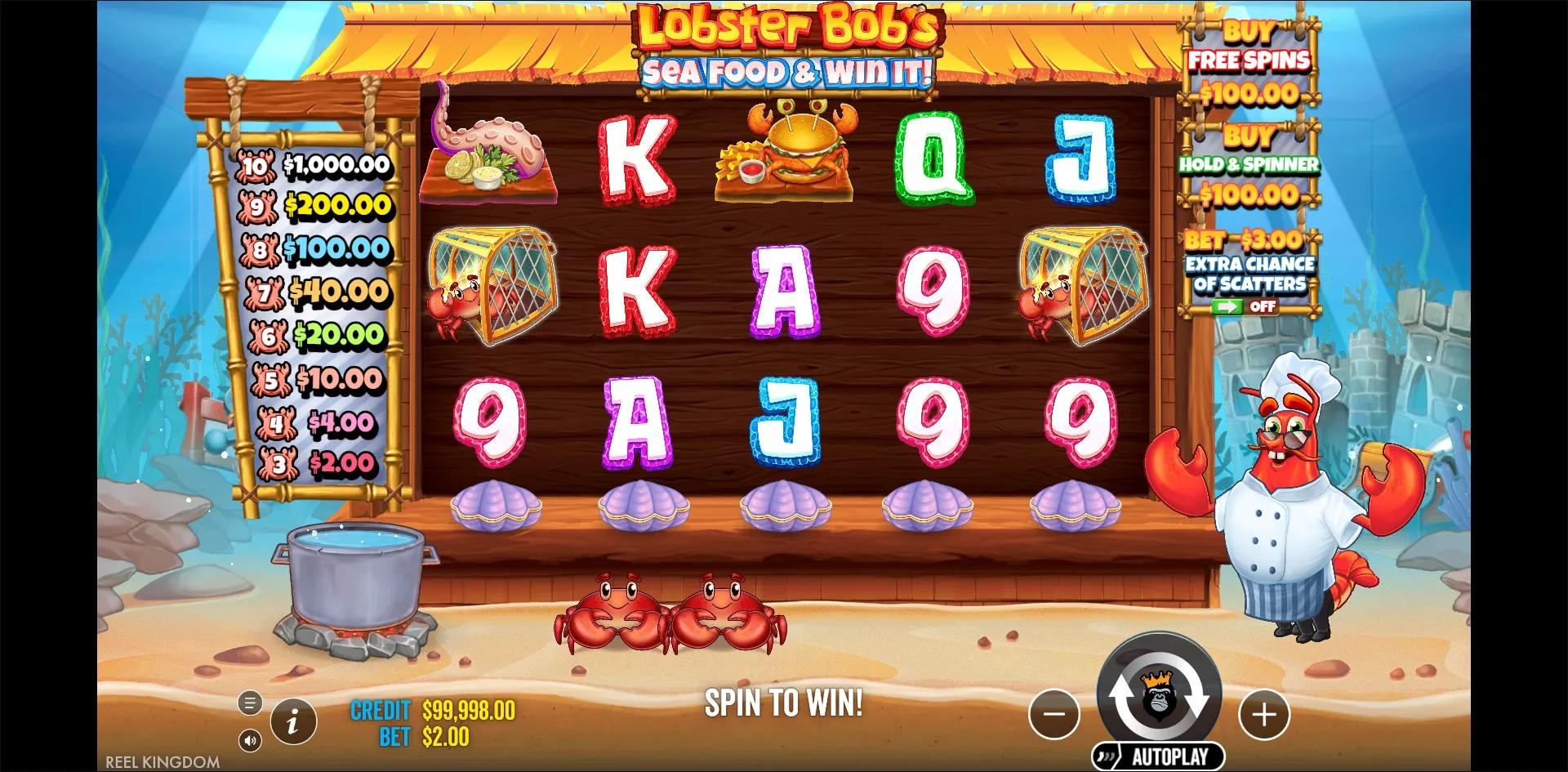 Lobster Bob's Sea Food and Win It slot gameplay screenshot
