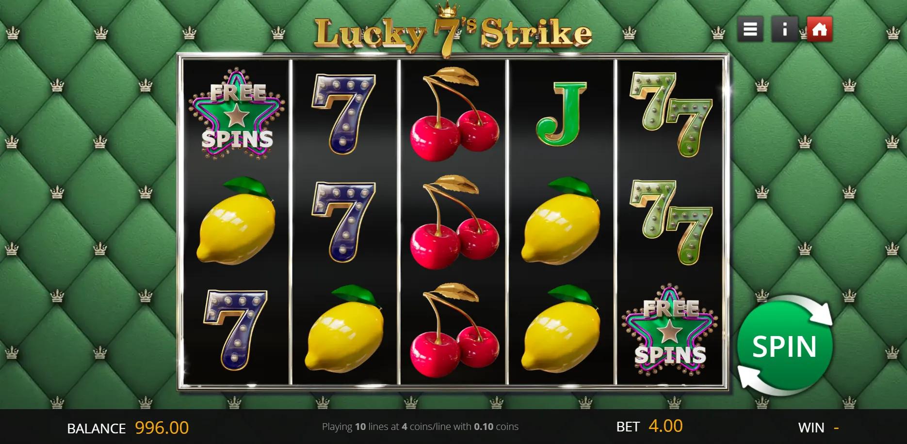 Lucky 7's Strike slot gameplay screenshot