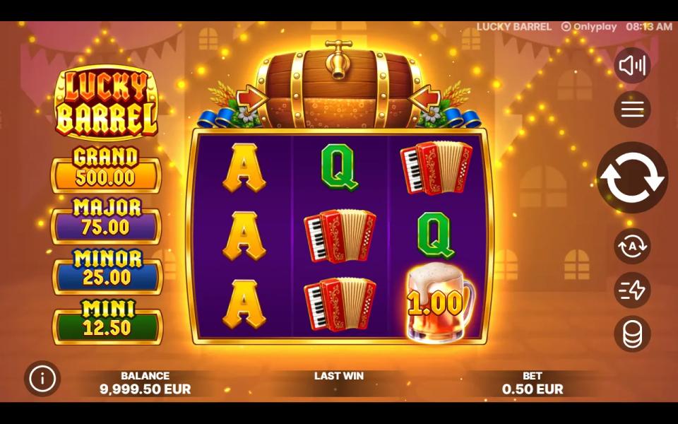 A cash coin on the third reel of Lucky Barrel with no Collect symbol on the centre reel, so the coin pays nothing