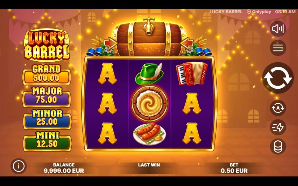 The Collect barrel alone on the centre reel of Lucky Barrel with no cash coins on the outer reels