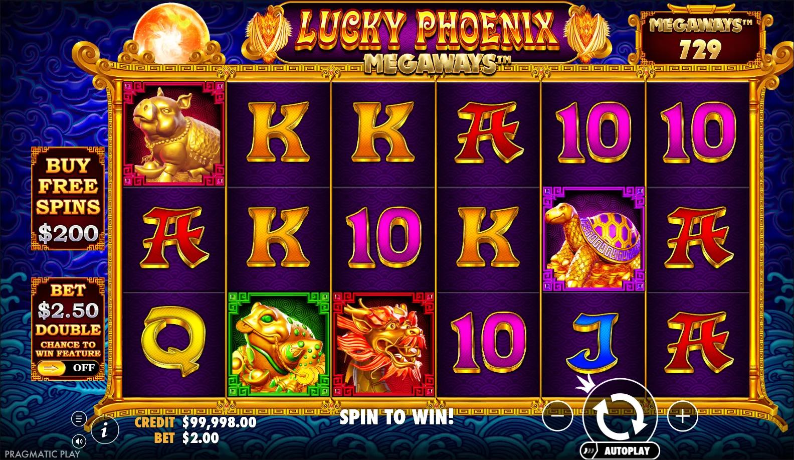 Lucky Phoenix Megaways slot gameplay screenshot