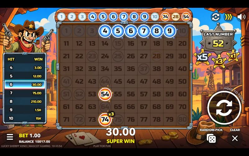 Lucky Sheriff Keno gameplay screenshot