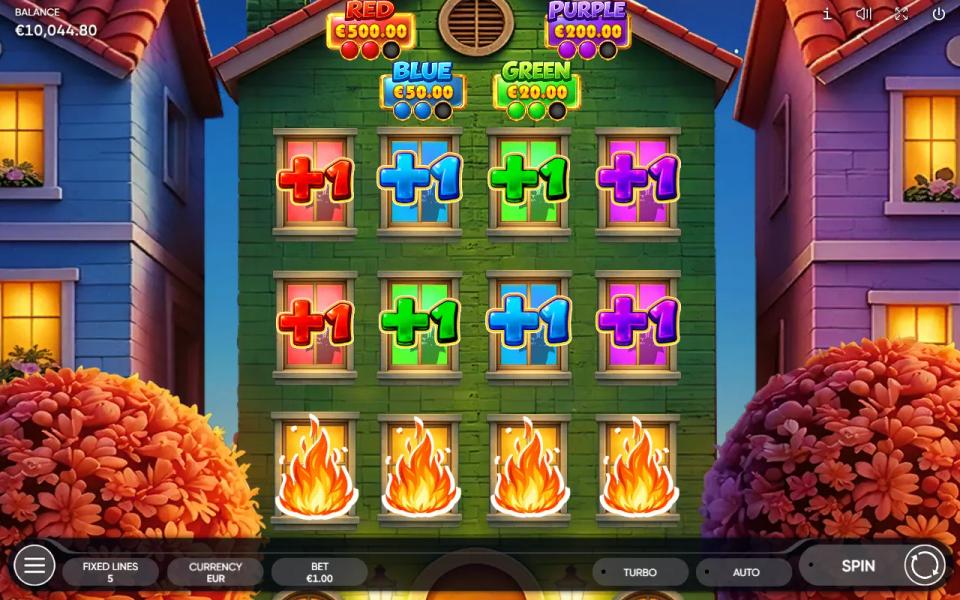 Lucky Stamps Fire Pick'em with eight windows opened, two of each colour, and every award counter at two of three