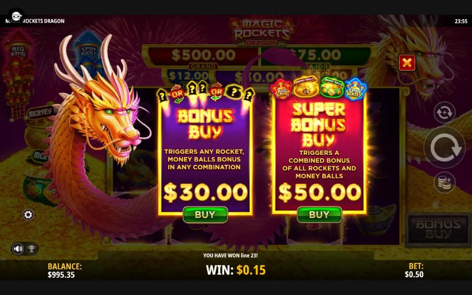 The bonus buy screen offering a 60x raffle across any rocket and a 100x guaranteed combined round