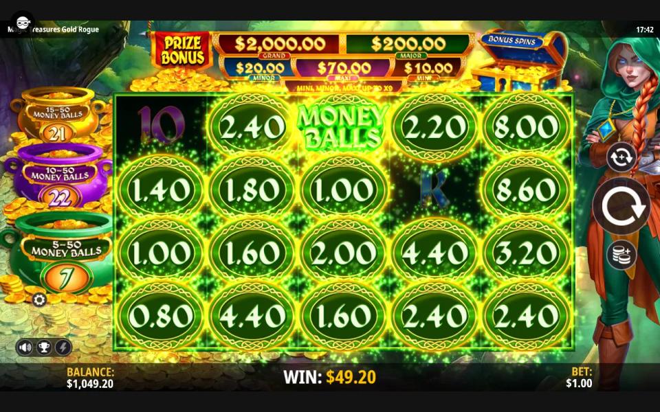 The Money Balls Bonus settled with nineteen of the twenty grid positions carrying cash values, paying just under fifty times the stake.