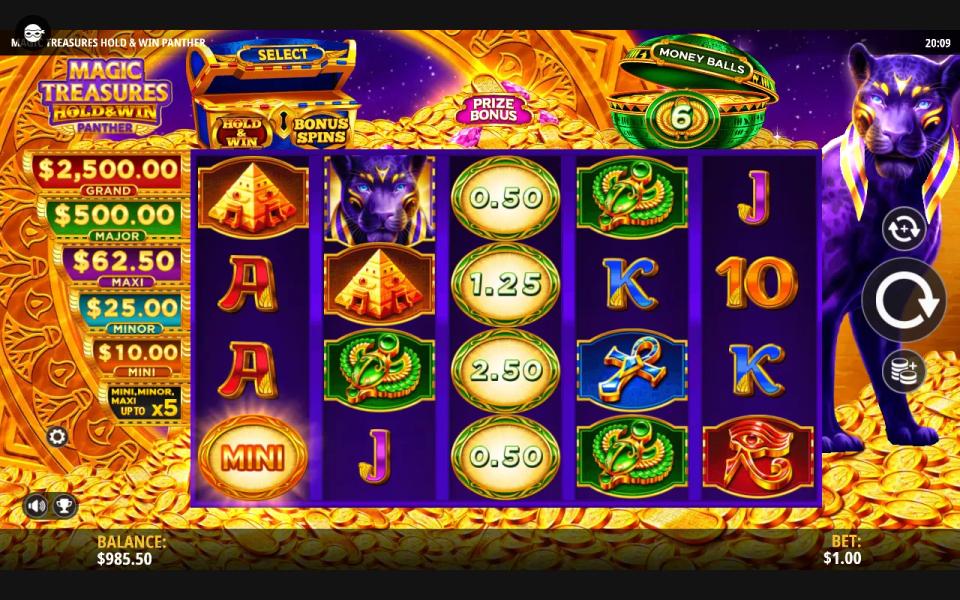 Four cash-value money balls stacked down reel three with an empty second reel, so nothing pays