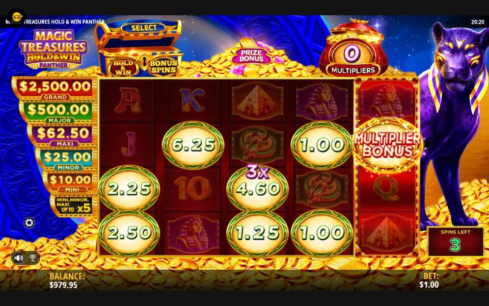 Hold and win round with the multiplier bonus firing on reel five and a 3x badge landing on one held money ball