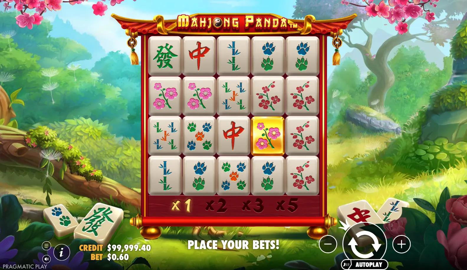 Mahjong Panda reels showing Animals symbols and Free Spins
