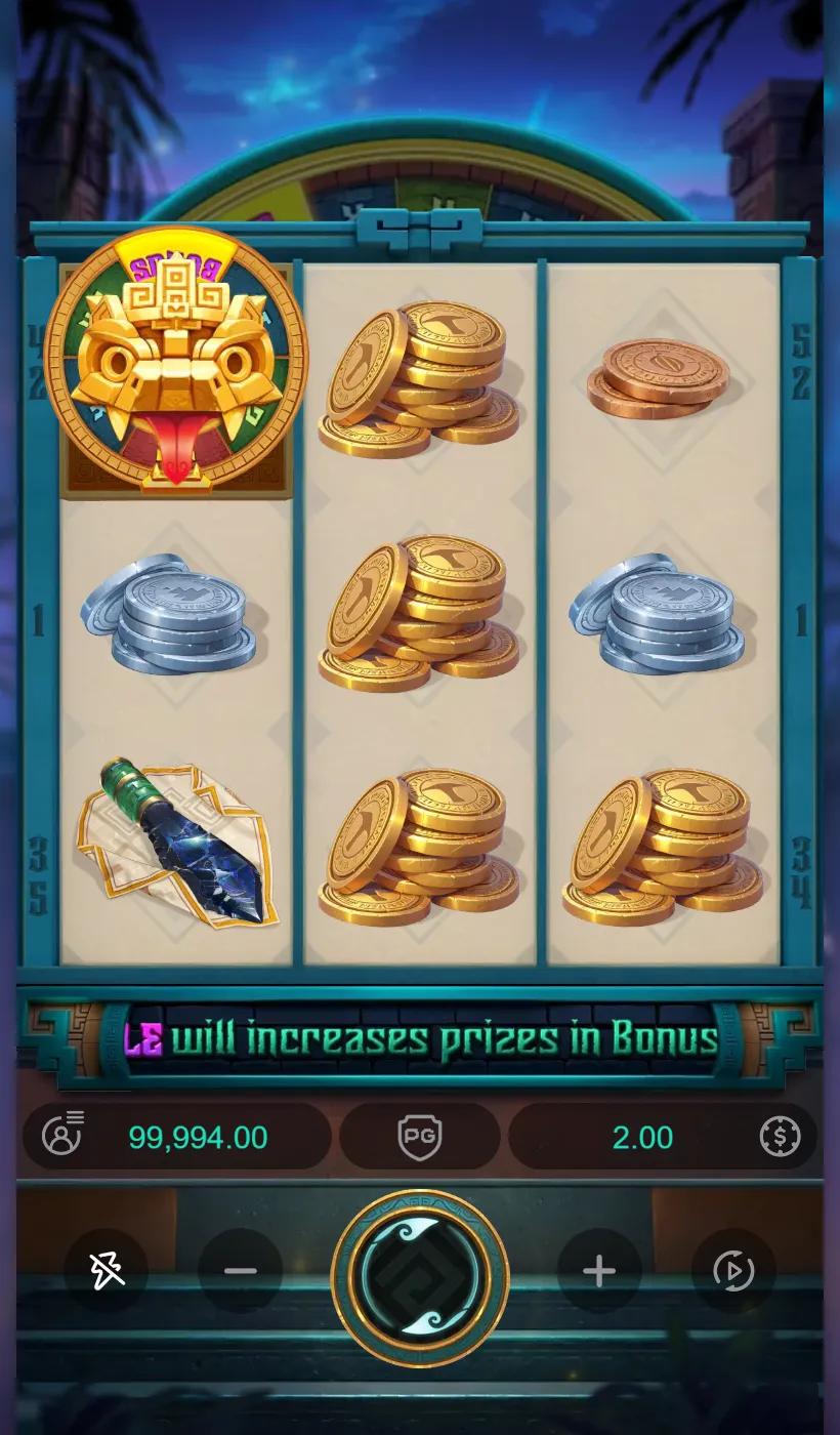 Mayan Destiny Prize Wheel symbol revealing on the first reel of the 3x3 grid