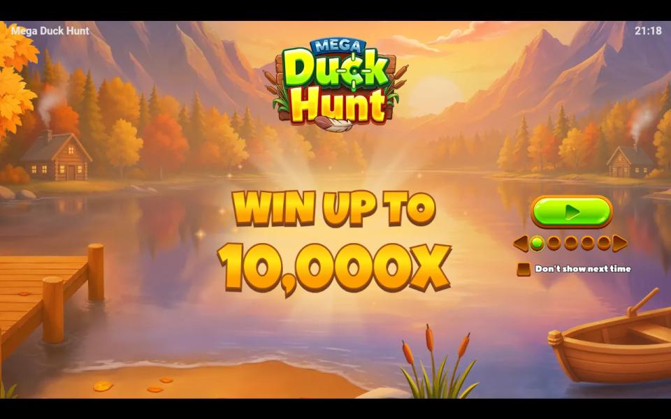 Mega Duck Hunt intro screen reading Win up to 10,000x