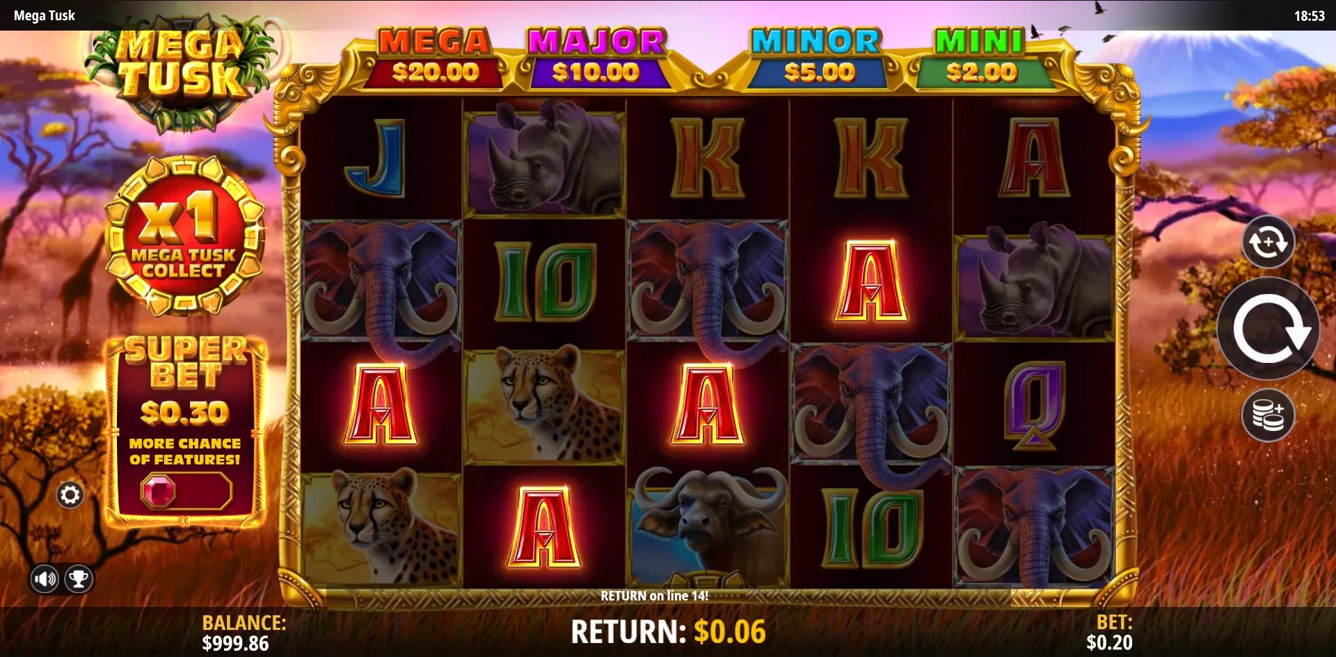 Mega Tusk slot gameplay screenshot