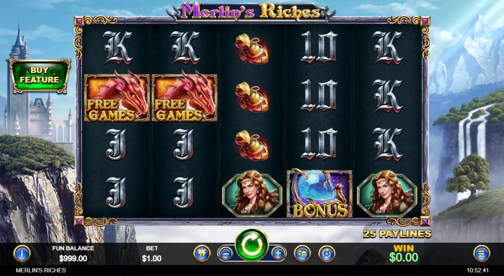 Merlin's Riches slot gameplay screenshot