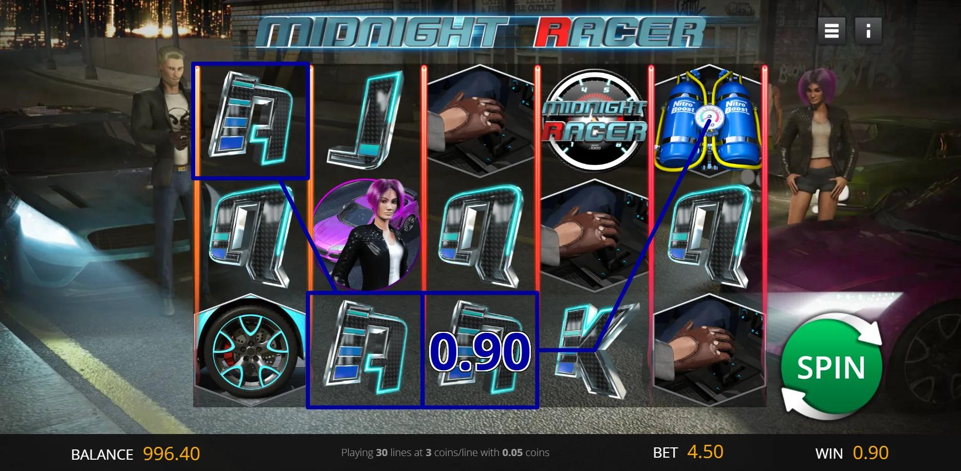 Midnight Racer slot gameplay screenshot