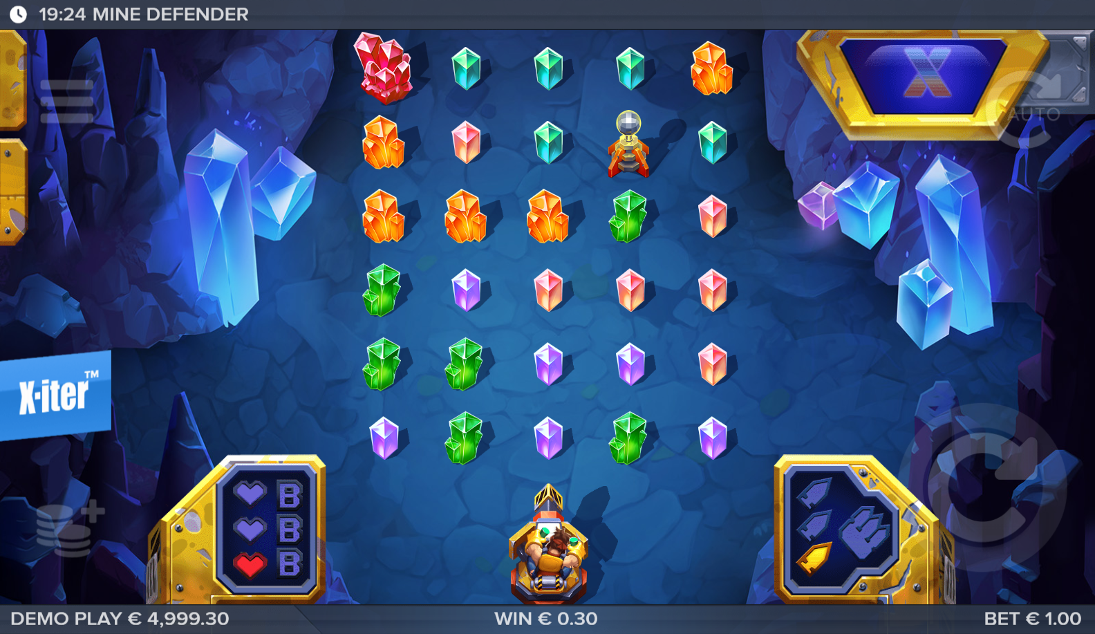 Mine Defender reels showing Adventure symbols and Bonus Game
