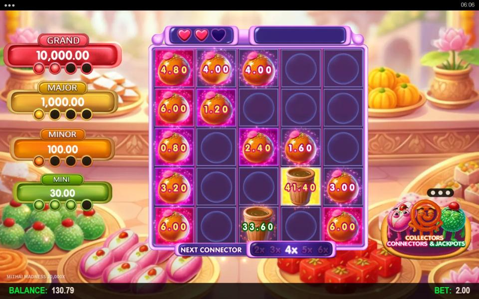 Hold and win grid of cash coins with a gold collector coin reading 41.40 and the connector multiplier strip along the bottom