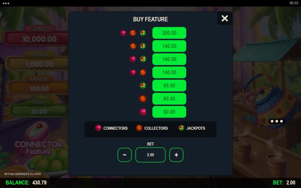Mithai Madness 10000X buy menu listing seven purchase options at three price points
