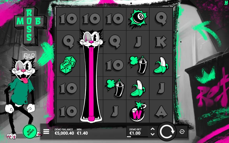 A standard Ross cat on reel 2 stretched from the second row down to the bottom of the grid