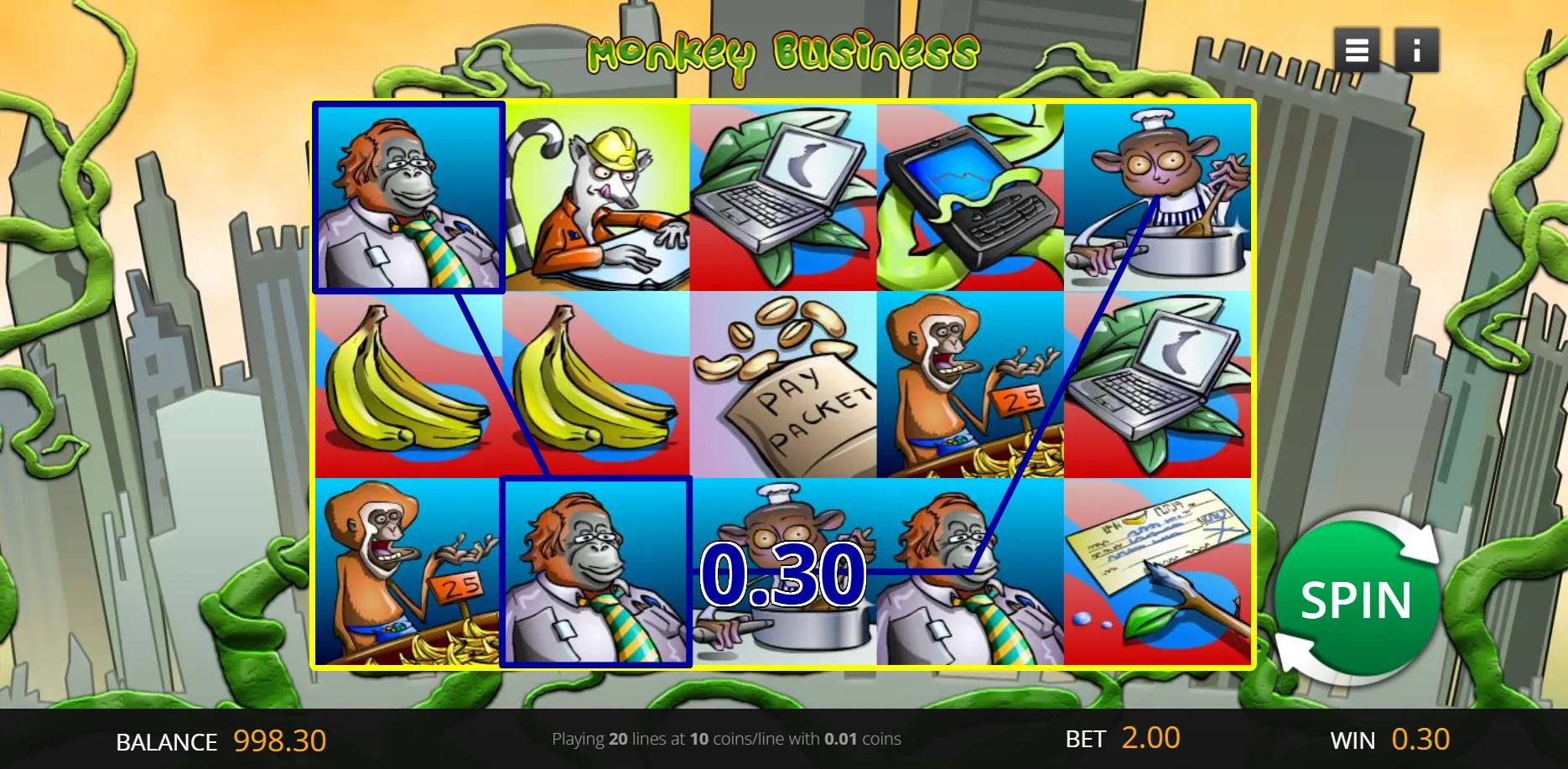 Monkey Business slot gameplay screenshot