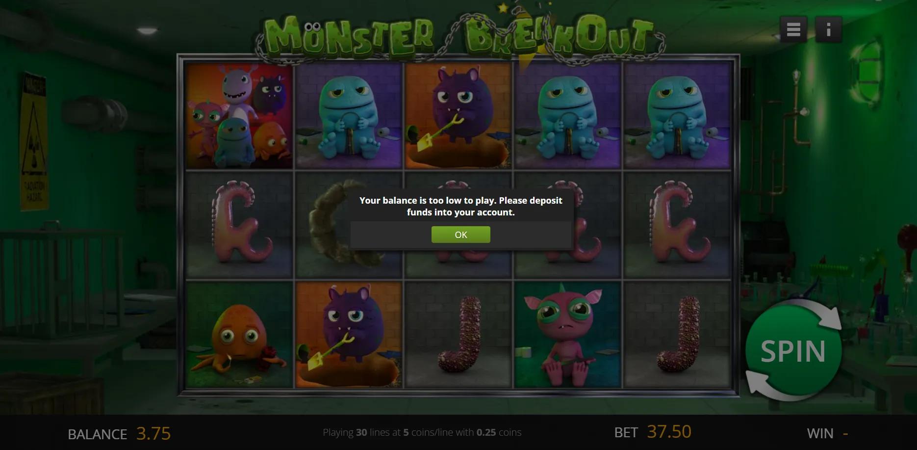 Monster Breakout slot gameplay screenshot