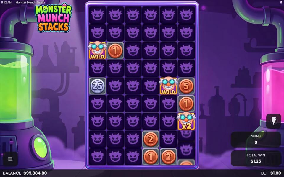 Last Snack Rush spin with Coins and Wilds sitting in small separate groups, none of them five long