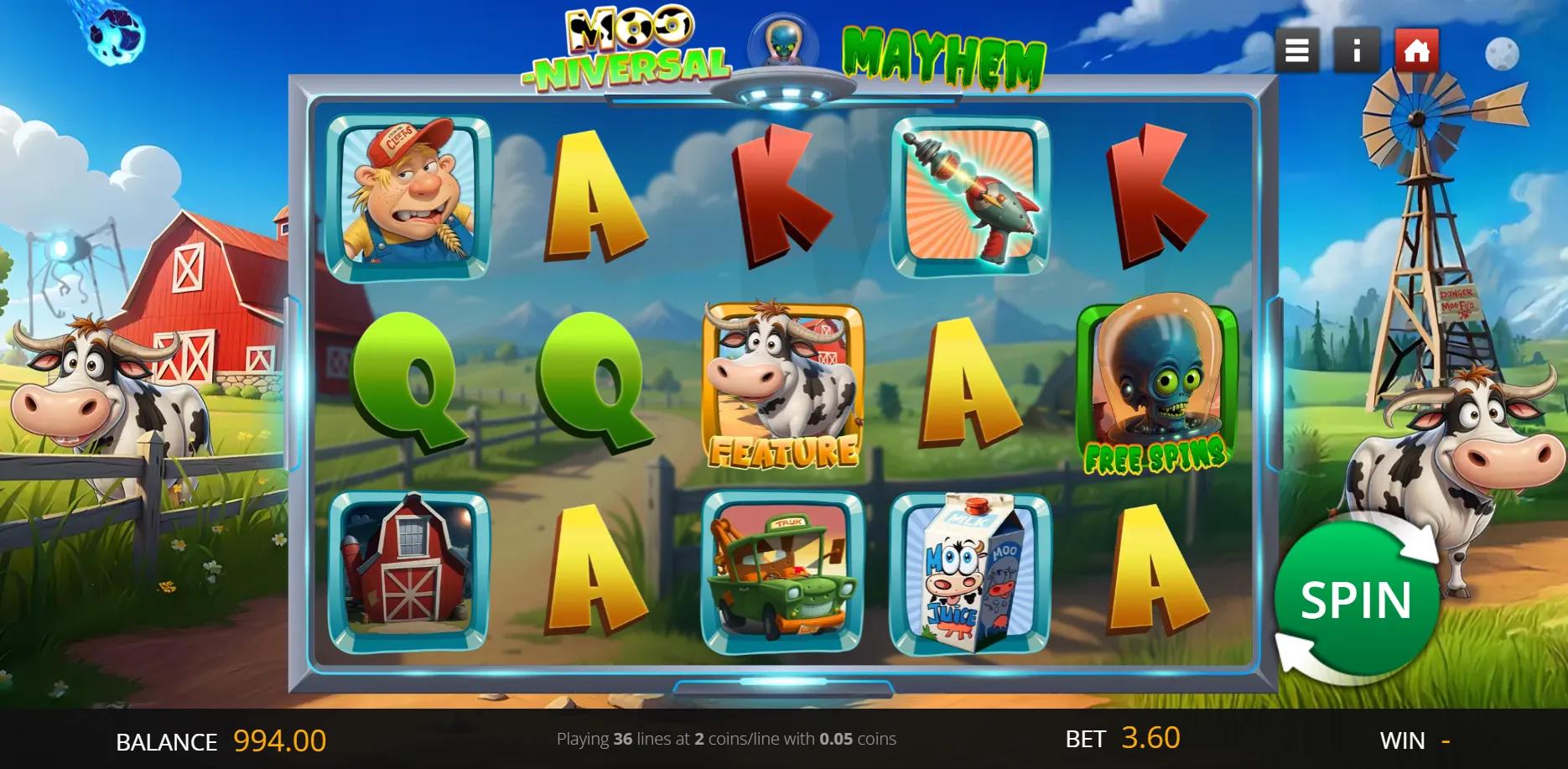 Moo-Niversal Mayhem slot gameplay screenshot
