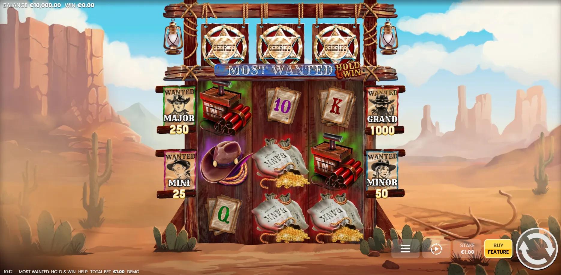 Most Wanted: Hold & Win slot gameplay screenshot