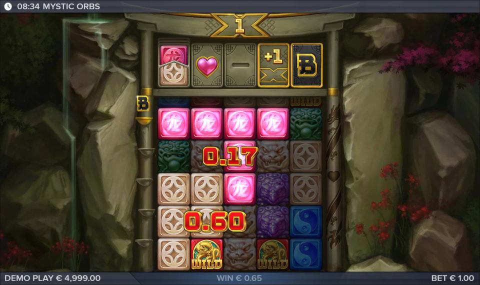 Two small clusters paying together on the Mystic Orbs grid, for less than the spin itself cost