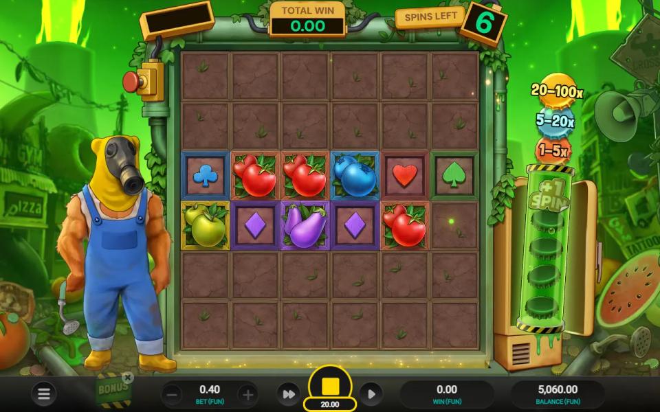 The Nuclear Tumble free spins round opening with six spins and the bronze, silver and gold coin ladder on the right
