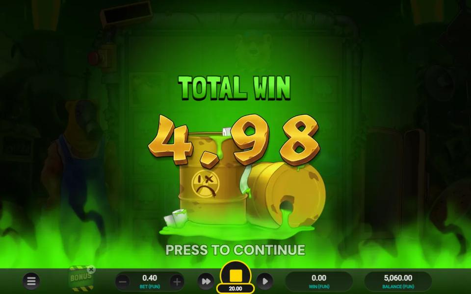 The Nuclear Tumble free spins round ending at a total win of 4.98