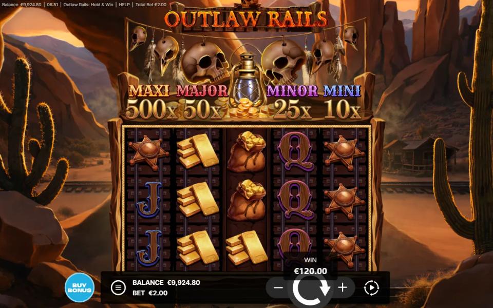 The Outlaw Rails hold and win round closing on a 60x total after fifteen respins