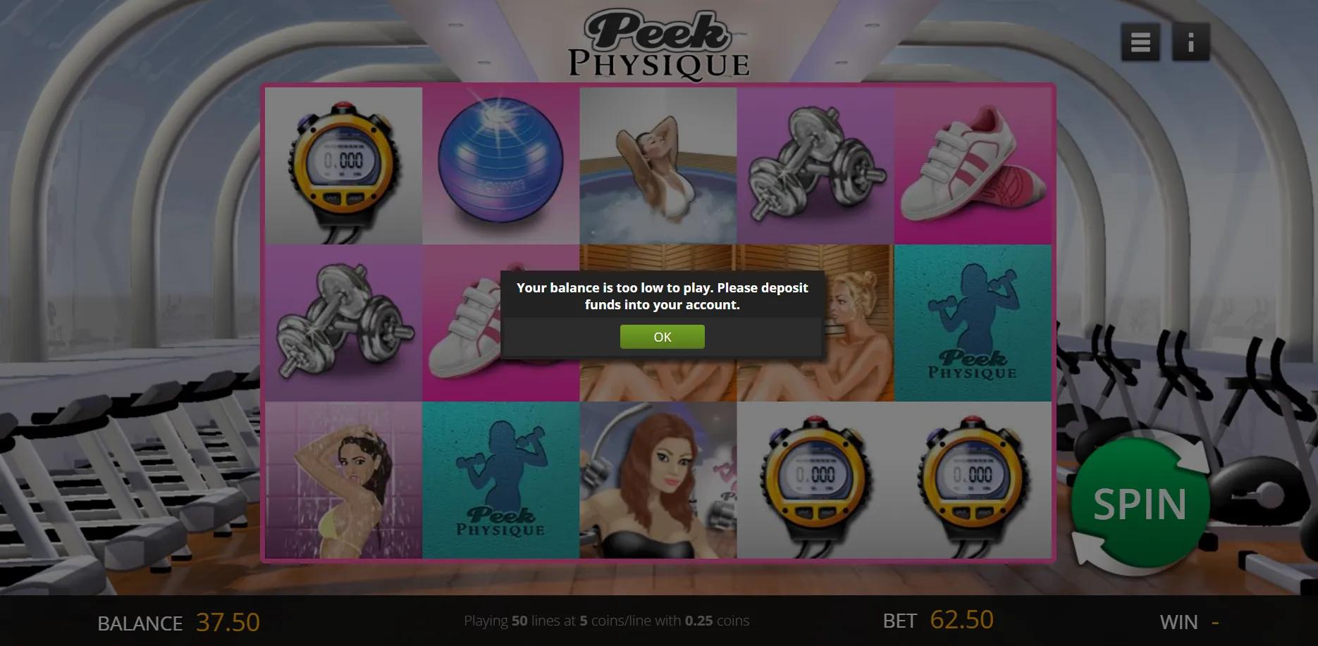 Peek Physique slot gameplay screenshot