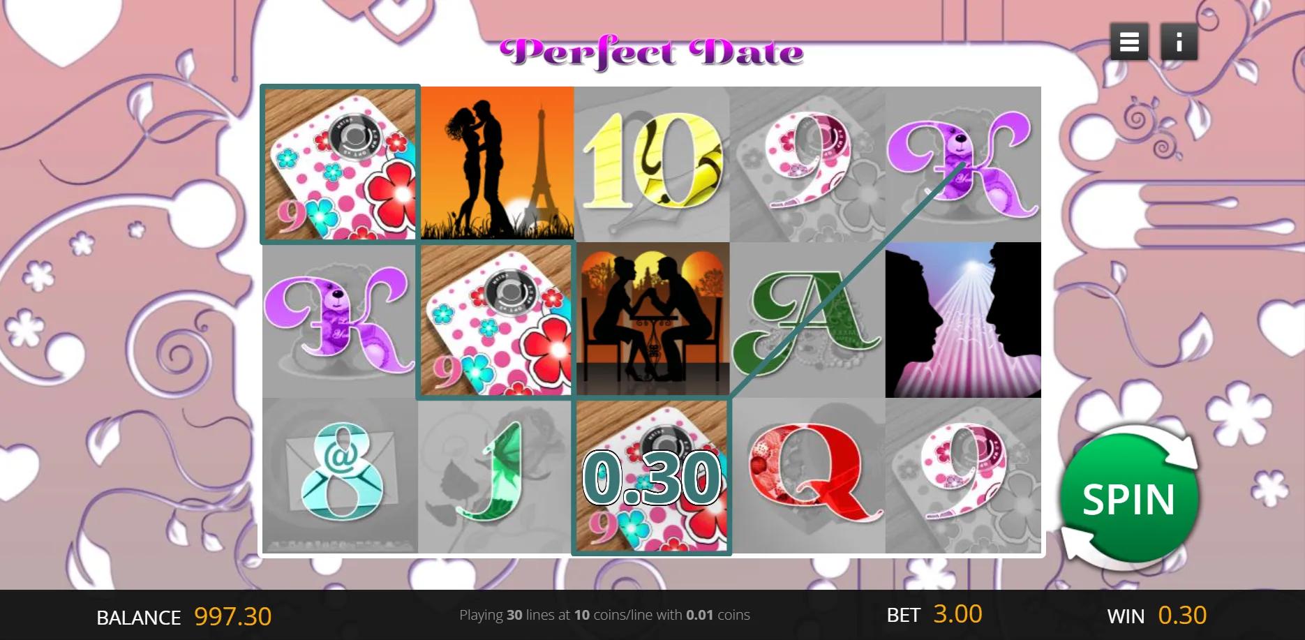 Perfect Date slot gameplay screenshot