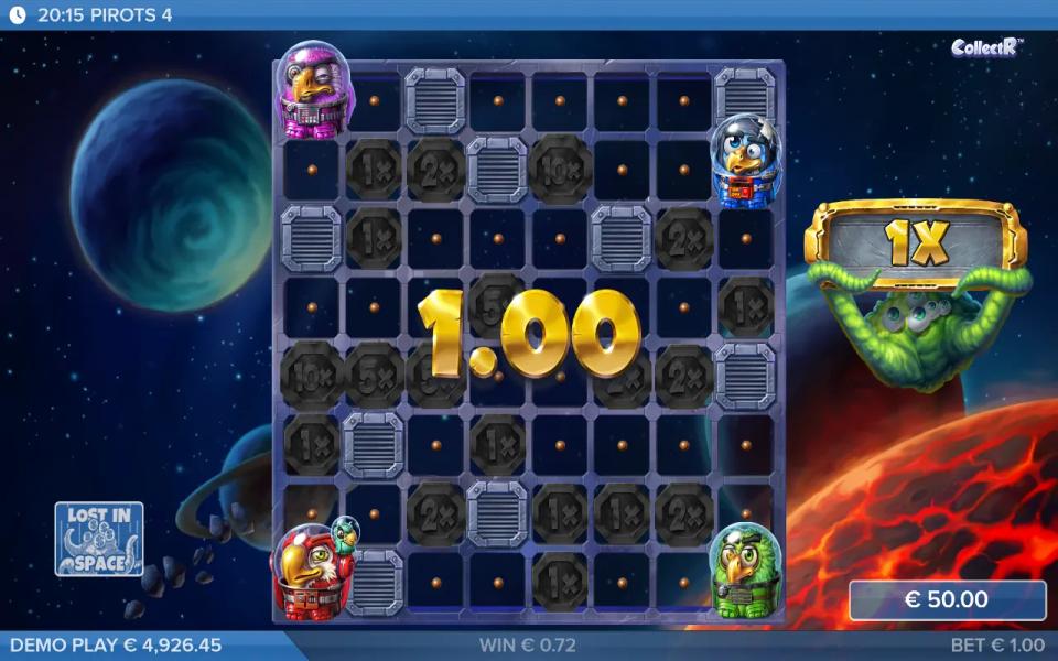 Pirots 4 Lost In Space coin game ending on a one times multiplier and a total of one
